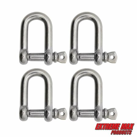 EXTREME MAX Extreme Max 3006.8237.4 BoatTector Stainless Steel D Shackle - 1/4", 4-Pack 3006.8237.4